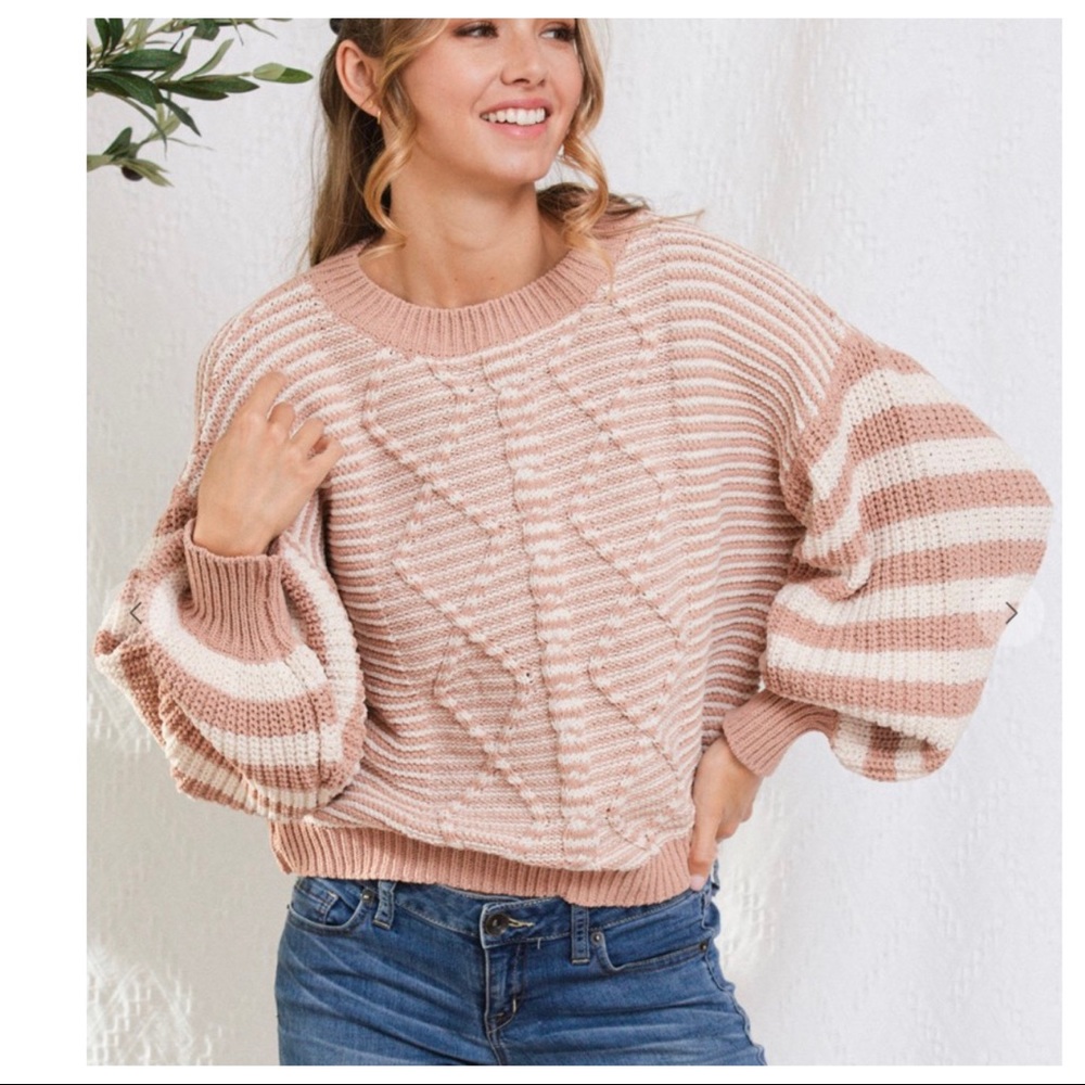 Cozy Perfect Striped Boho Cable Sweater - Picture 7 of 8